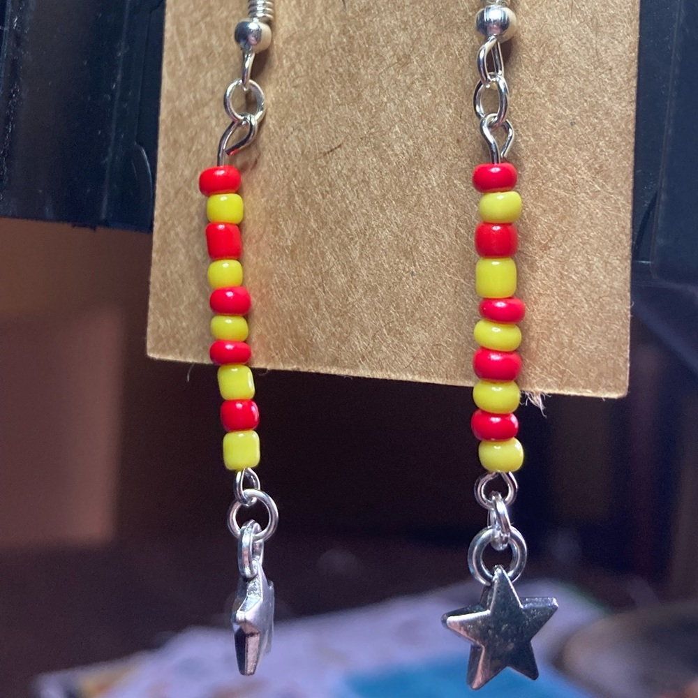 Red and yellow star earrings